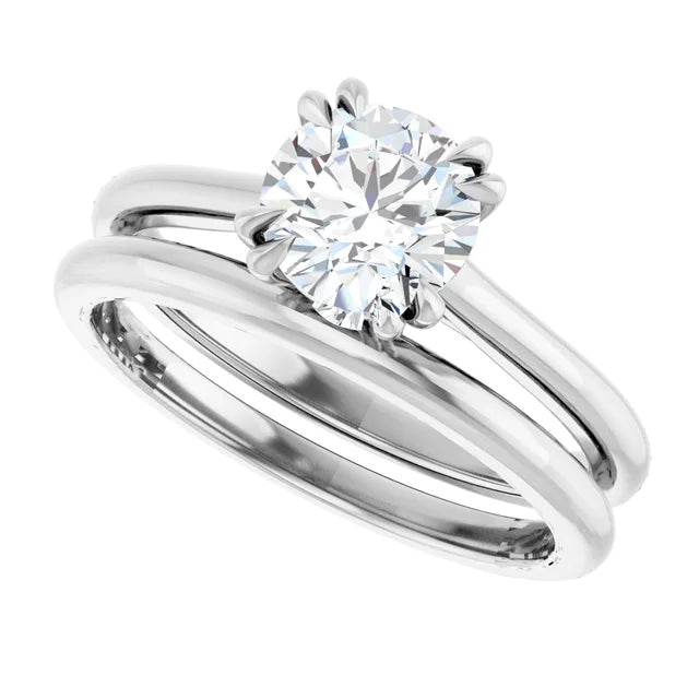 14K White Gold 1 carat Round Diamond Solitaire Engagement Ring Set