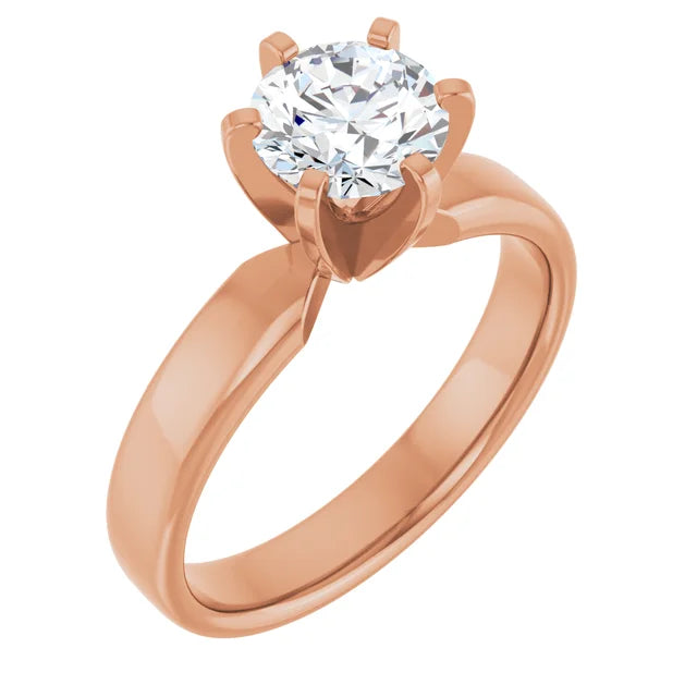 14K Rose Gold 1 carat Round Diamond Solitaire Engagement Ring